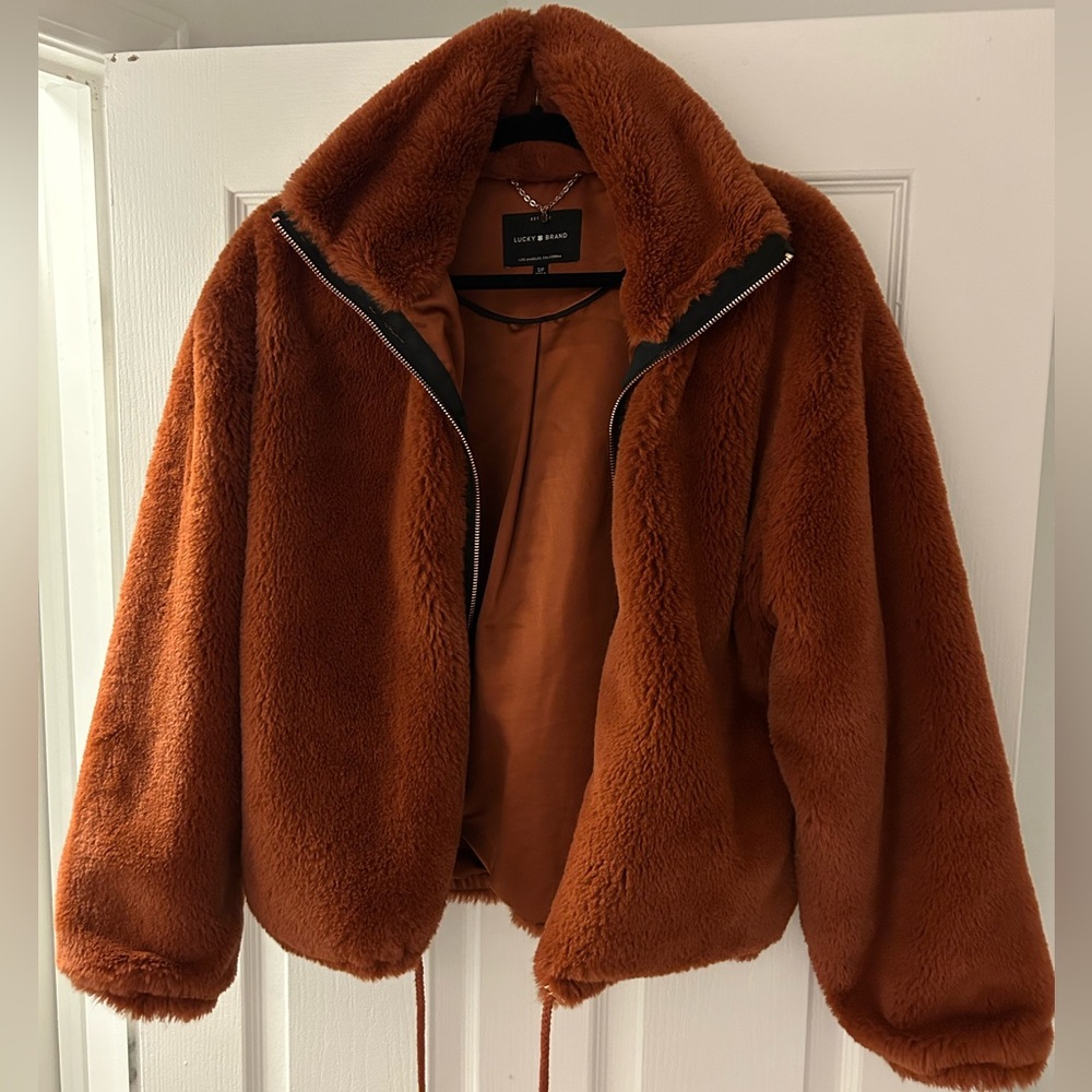 Lucky Brand Faux Fur Burnt Orange Coat Small